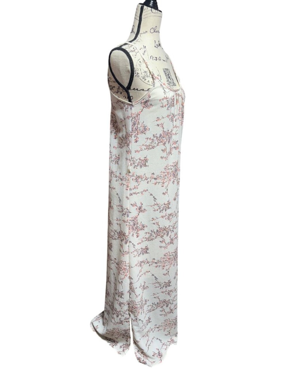 Floral Print Maxi Dress By Mik Ray Sleeveless Cream With Pink Blooms Size M - Picture 4 of 6